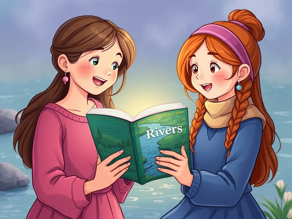 Emma's Rainbow River Adventure - Emma showing Maya her river book