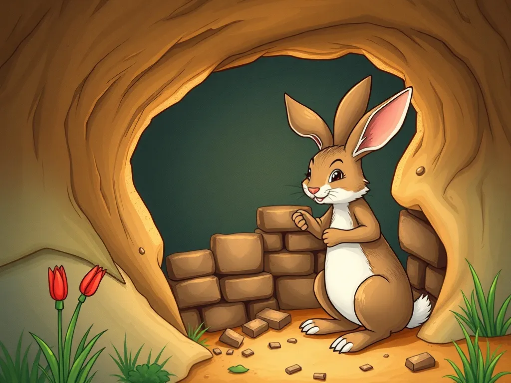 Felix and the Cloud Castle Temper - Felix helping rabbit rebuild fallen burrow walls