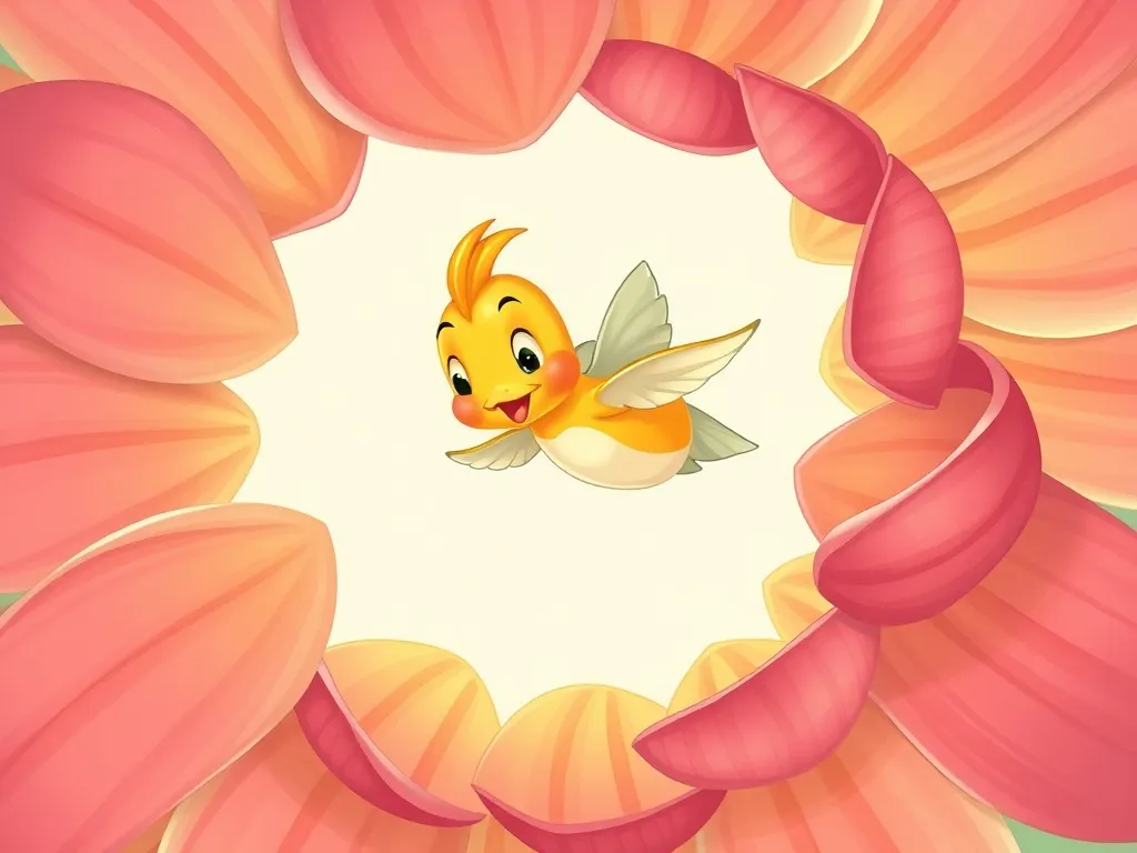Finn and the Crystal&#x27;s Song - Finn flying through spiral of flower petals, determination on face