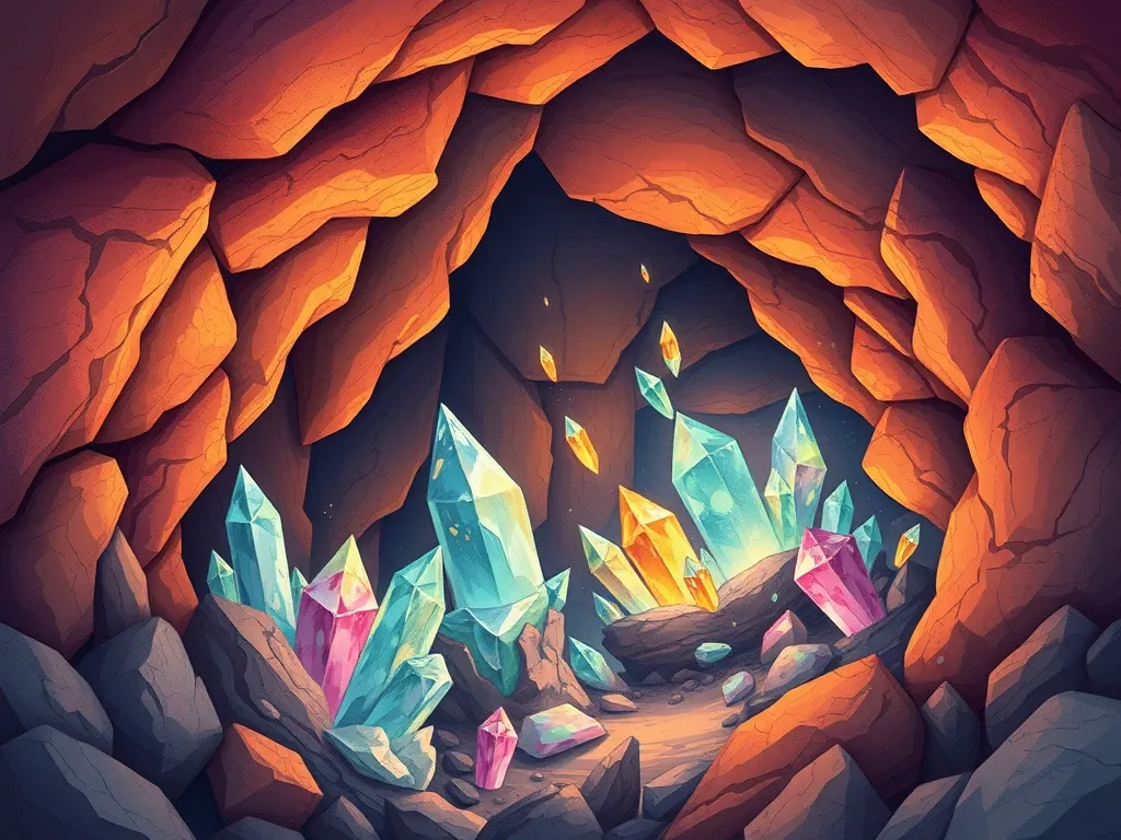 Finn and the Crystal&#x27;s Song - Cave in turmoil, crystals flashing erratically
