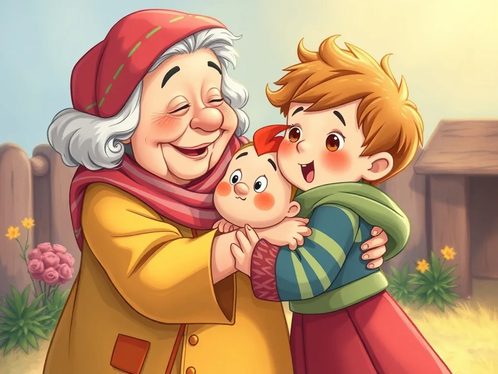 Finn's Petal-Perfect Questions - Grandma Rose hugging surprised Finn