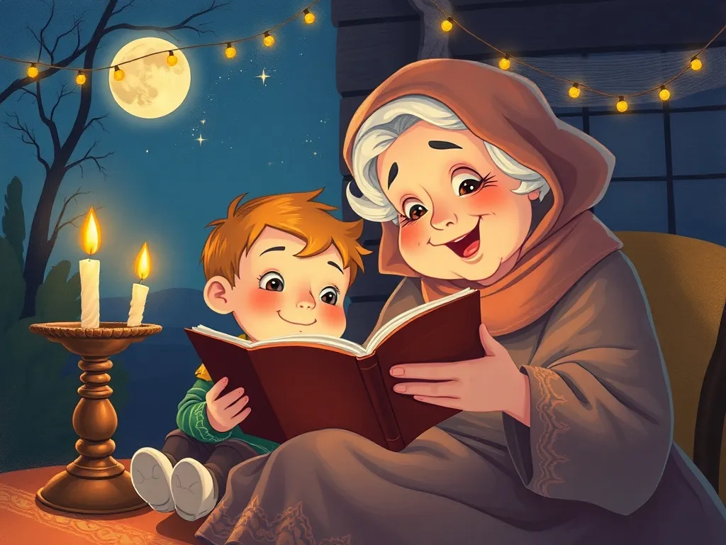 Finn's Petal-Perfect Questions - Finn and Grandma sharing stories by candlelight