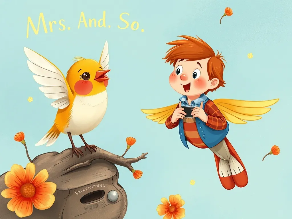 Freddie Fox's Garden Adventure - Mrs. Whisperwings perched beside nervous Freddie