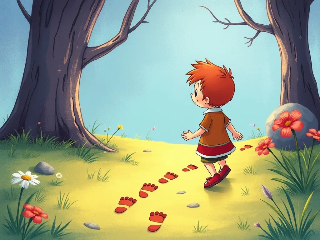 Freddie Fox's Garden Adventure - Freddie following trail of tiny footprints