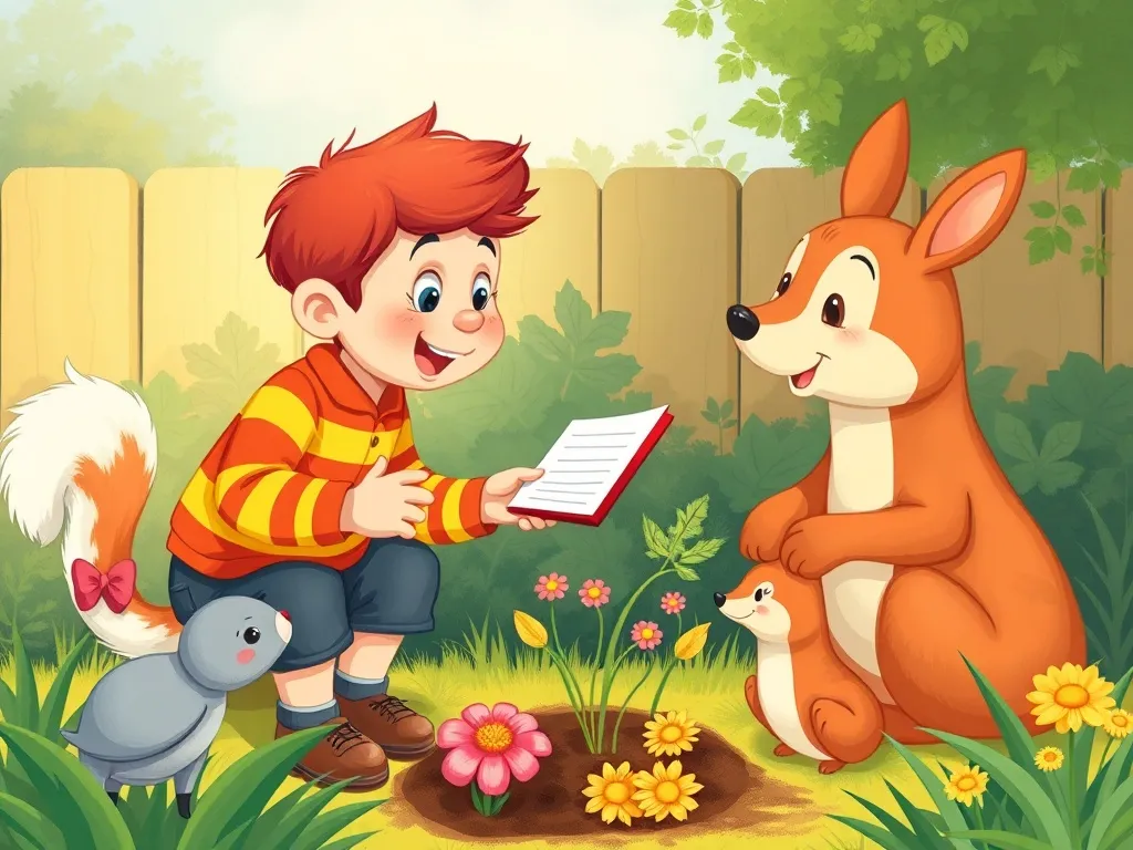 Freddie Fox's Garden Adventure - Freddie and Randy explaining to garden animals