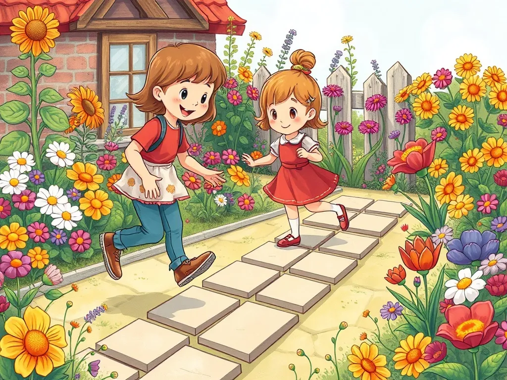 Hopscotch and Dewdrop: The Twin Rabbits' Garden Adventure - Hopscotch carefully directing flower arrangement