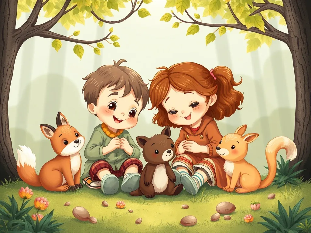 Hopscotch and Dewdrop: The Twin Rabbits' Garden Adventure - Twins working together with woodland creatures