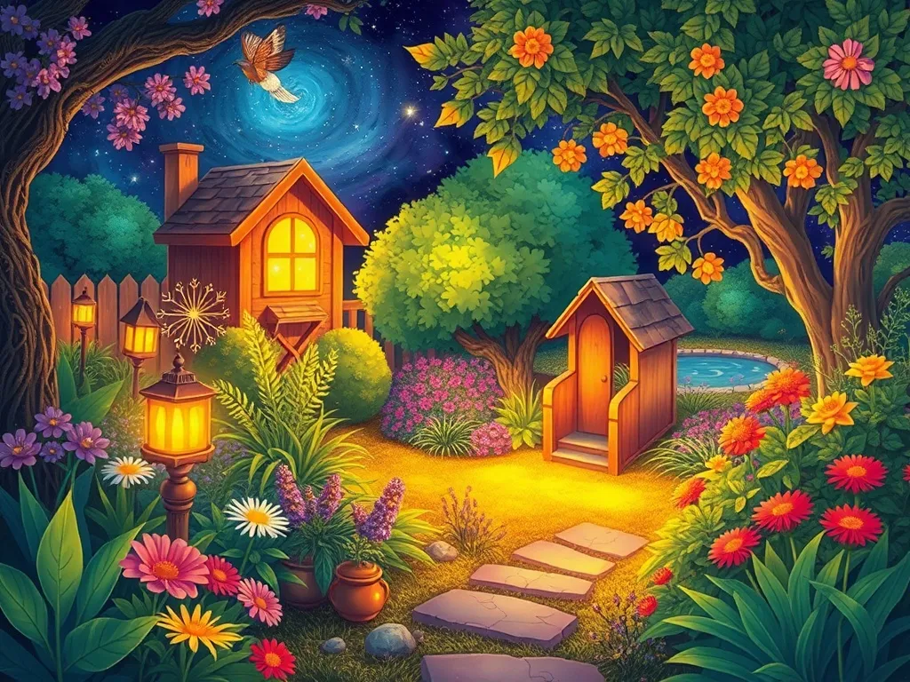 Hopscotch and Dewdrop: The Twin Rabbits' Garden Adventure - Restored garden glowing with magical colors