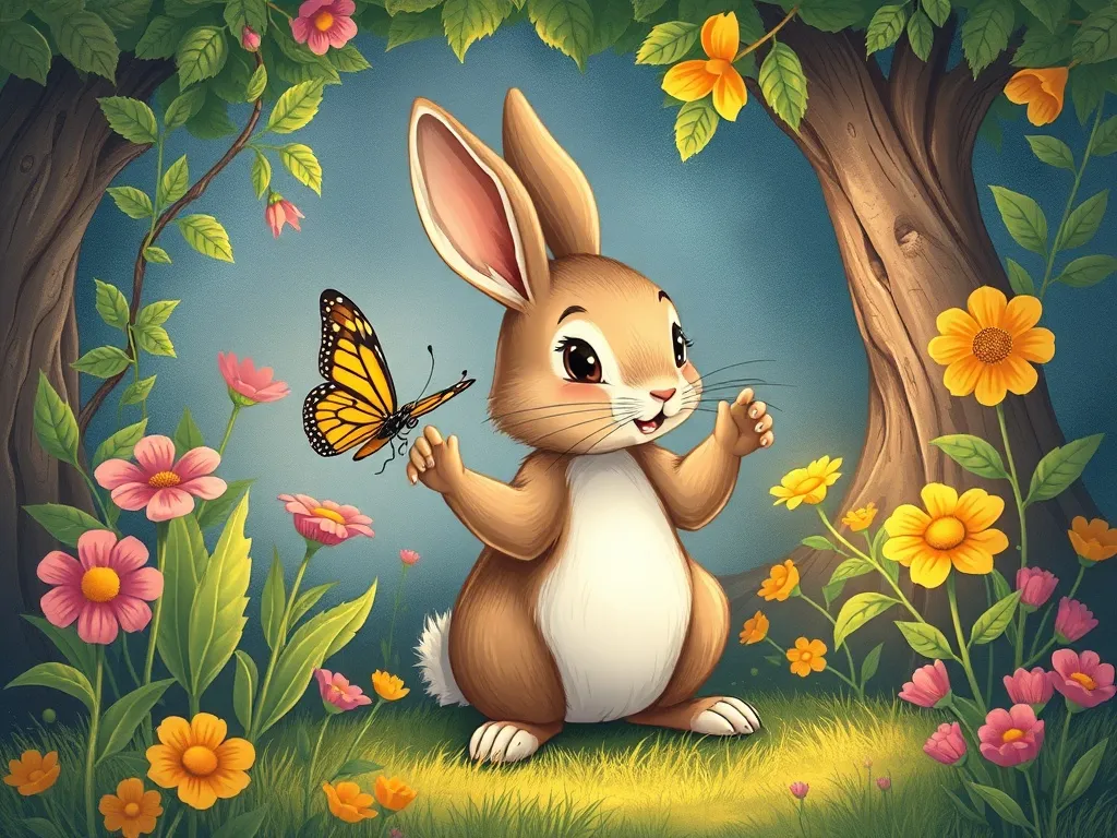 Hopscotch's Heart: A Tale of Three Friendships - Rabbit showing butterfly secret garden