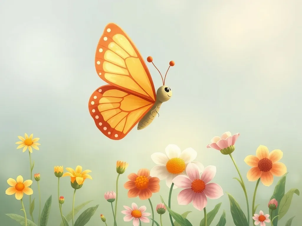Hopscotch's Heart: A Tale of Three Friendships - Butterfly dancing among low flowers