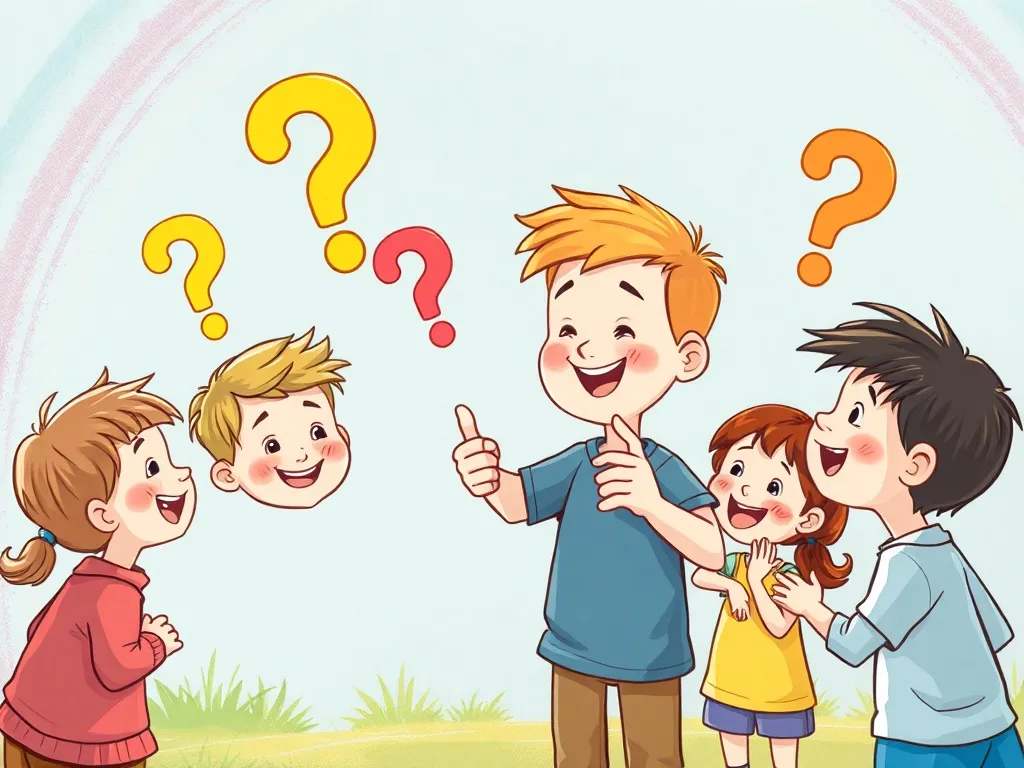 Jake and the Rainbow Bridge of Questions - Jake demonstrating Rainbow Questions with excited children