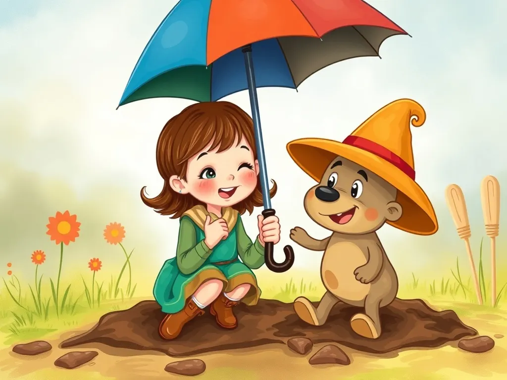 Jake's Rainy Forest Rescue - Emma sharing umbrella with muddy Jake