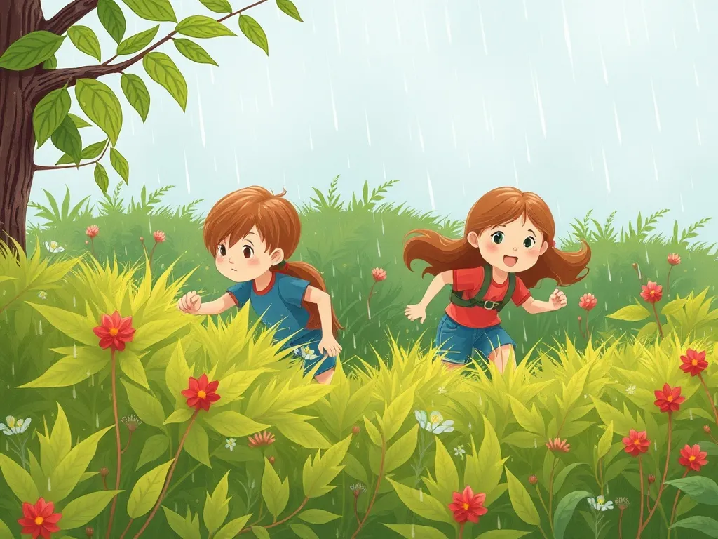 Jake's Rainy Forest Rescue - Jake and Emma pushing through wet bushes
