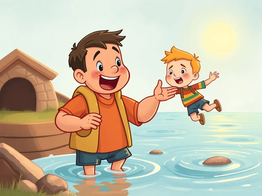 Jake's Splash of Courage - Carlos demonstrating floating to nervous Jake