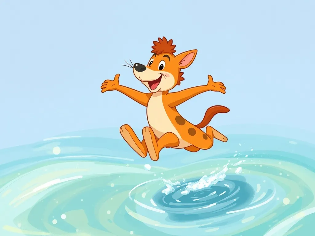 Lorenzo Llama's Big Splash - Lorenzo mid-hop over sparkling water with confident expression