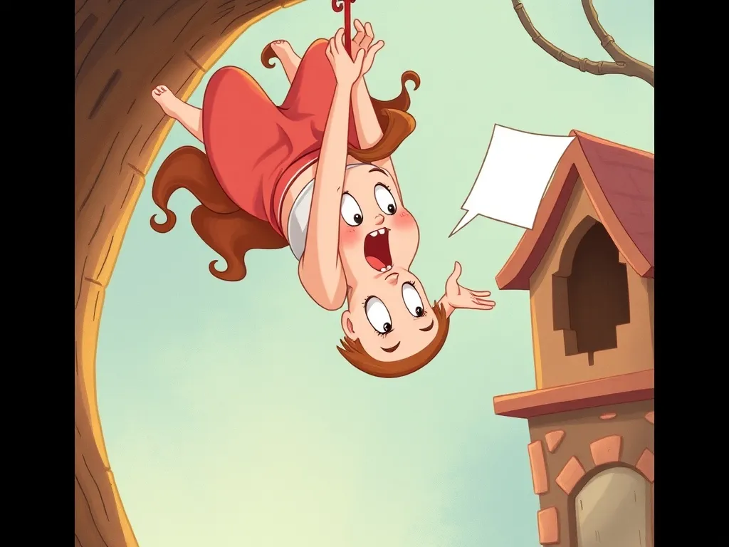 Lorenzo Llama's Upside-Down Rescue - Beatrice hanging upside down explaining with excited gestures
