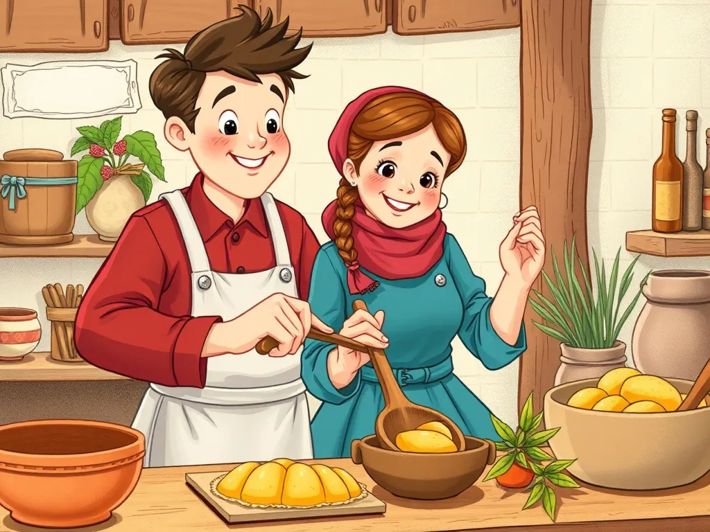 Lorenzo Llama's Upside-Down Rescue - Lorenzo and Beatrice working together with the wooden spoon