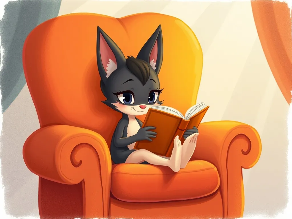 Luna and the Bookmark with Stars - Luna curled in oversized chair clutching bookmark tight