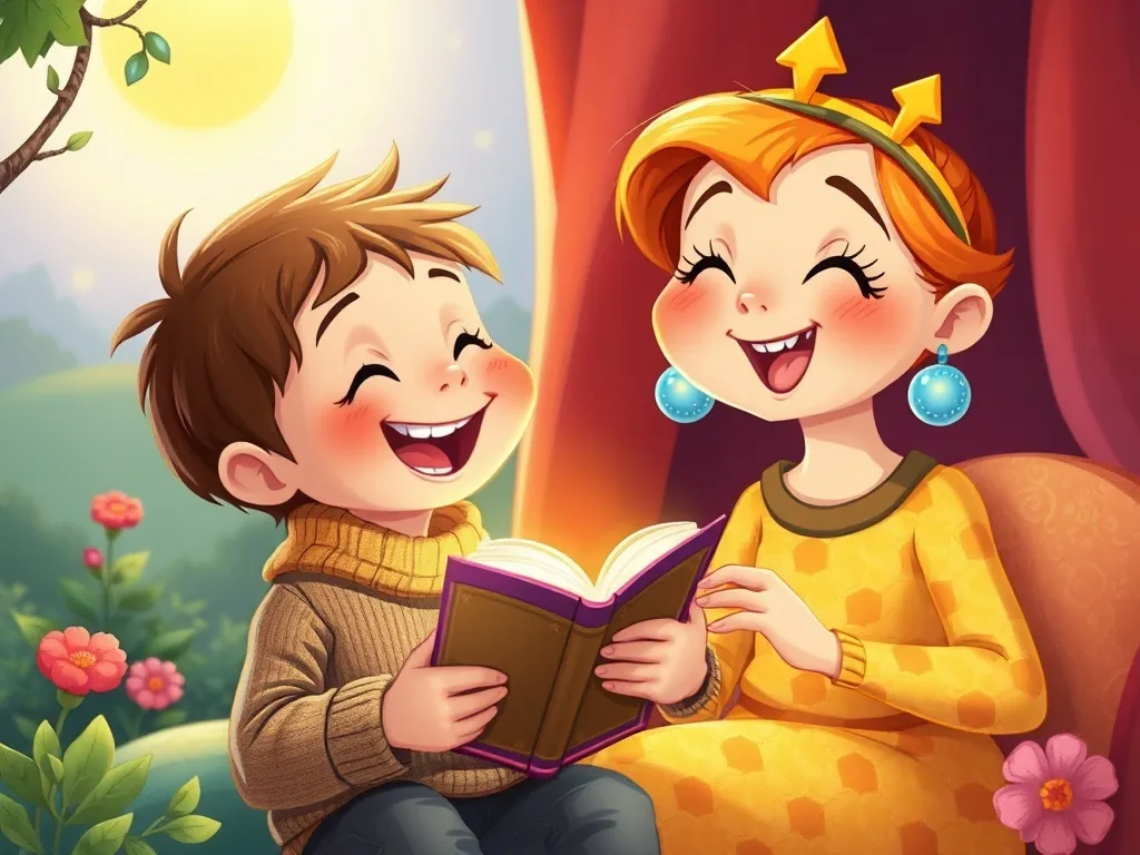 Luna and the Bookmark with Stars - Oliver clutching bookmark joyfully while Luna beams