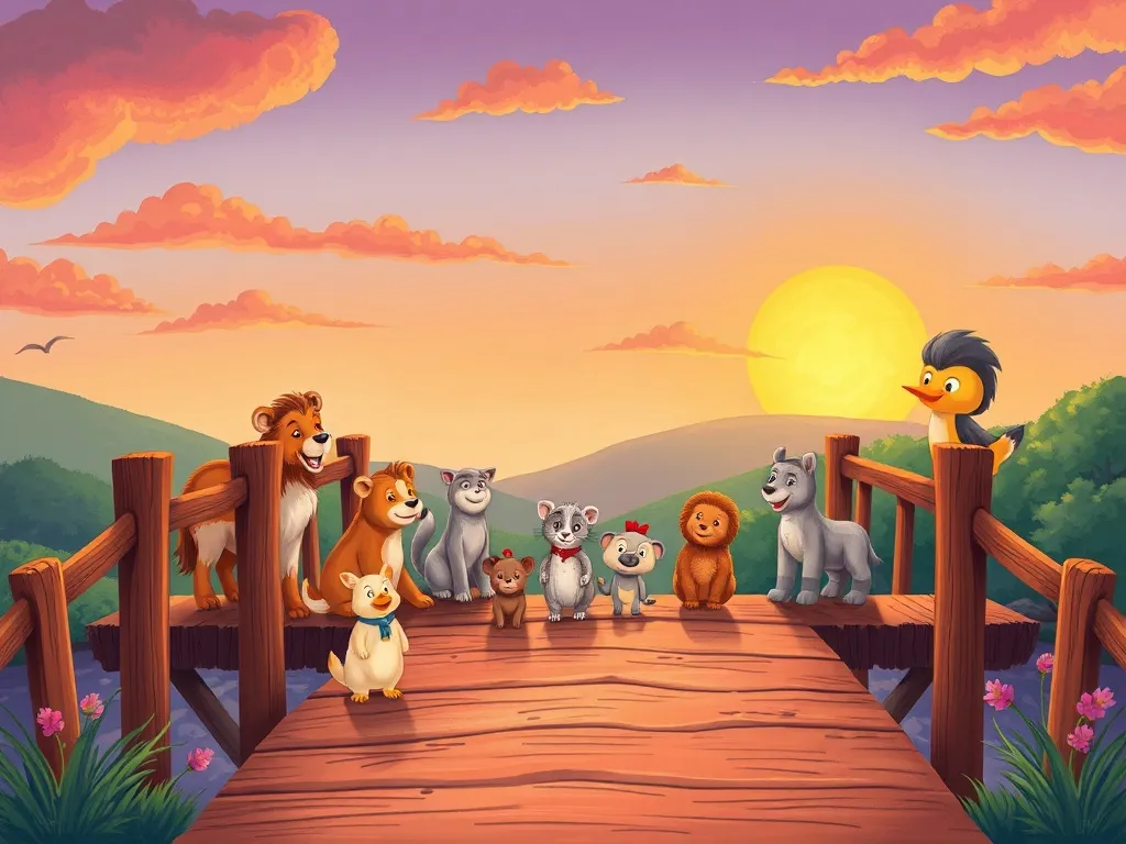 Luna's Bridge - Animals of all sizes crossing bridge at sunset