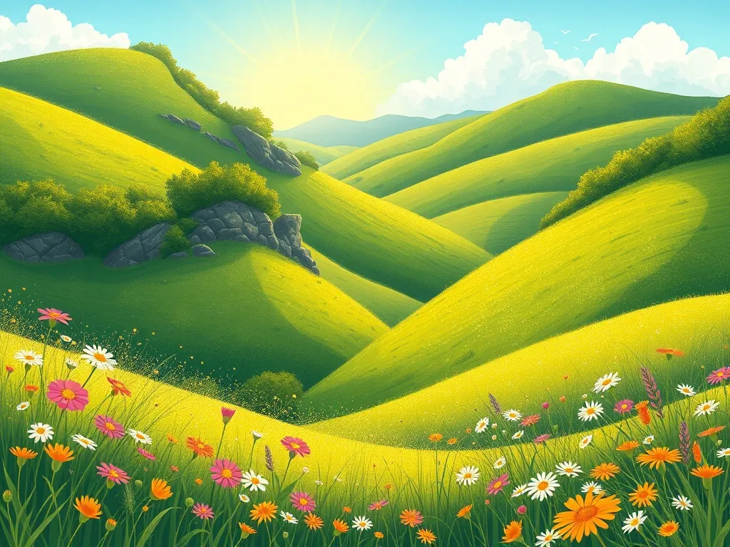 Luna's Helping Heart - The sunny green valley with wildflowers blooming