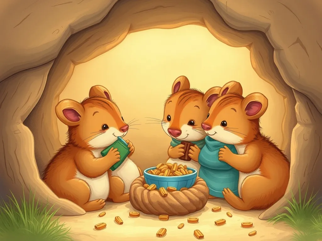 Luna's Helping Heart - Friends sharing snacks in the clean burrow