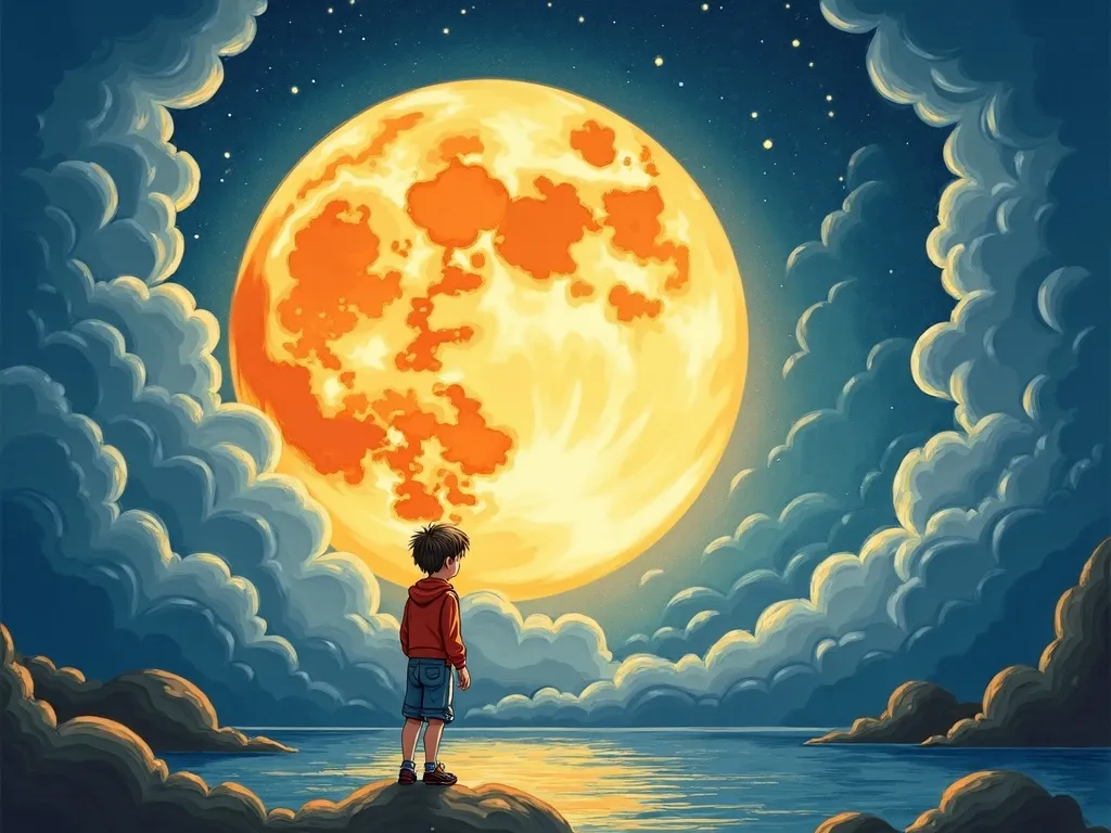 Luna's Cloud Castle Chronicles: A Lesson in Colors and Kindness - Storm clouds gathering as Luna frowns at canvas