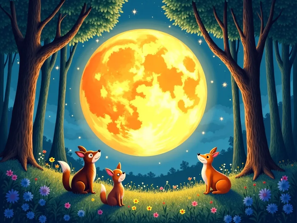 Luna's Cloud Castle Chronicles: A Lesson in Colors and Kindness - Luna's completed masterpiece glowing with forest animals watching