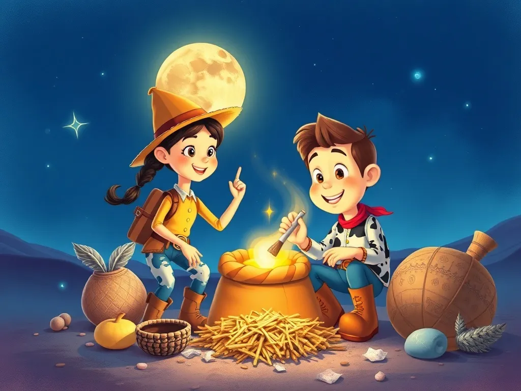 Luna's Stream of Treasures - Luna and Woody gathering materials together