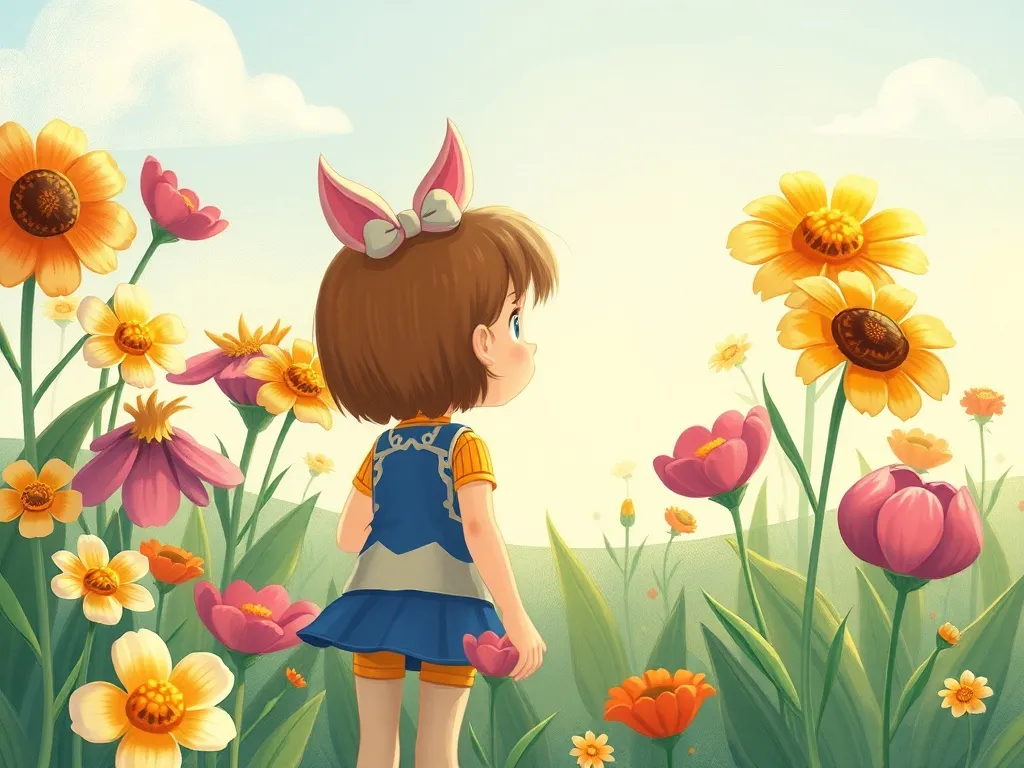 Luna's Stream of Treasures - Luna watching quiet Woody from behind flowers