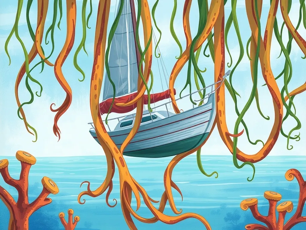 Marina's Coral Crown - Marina suspended in tangled kelp vines reaching out