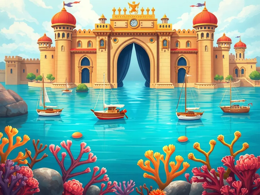 Marina's Coral Crown - Marina and Coral floating at palace gate in silence
