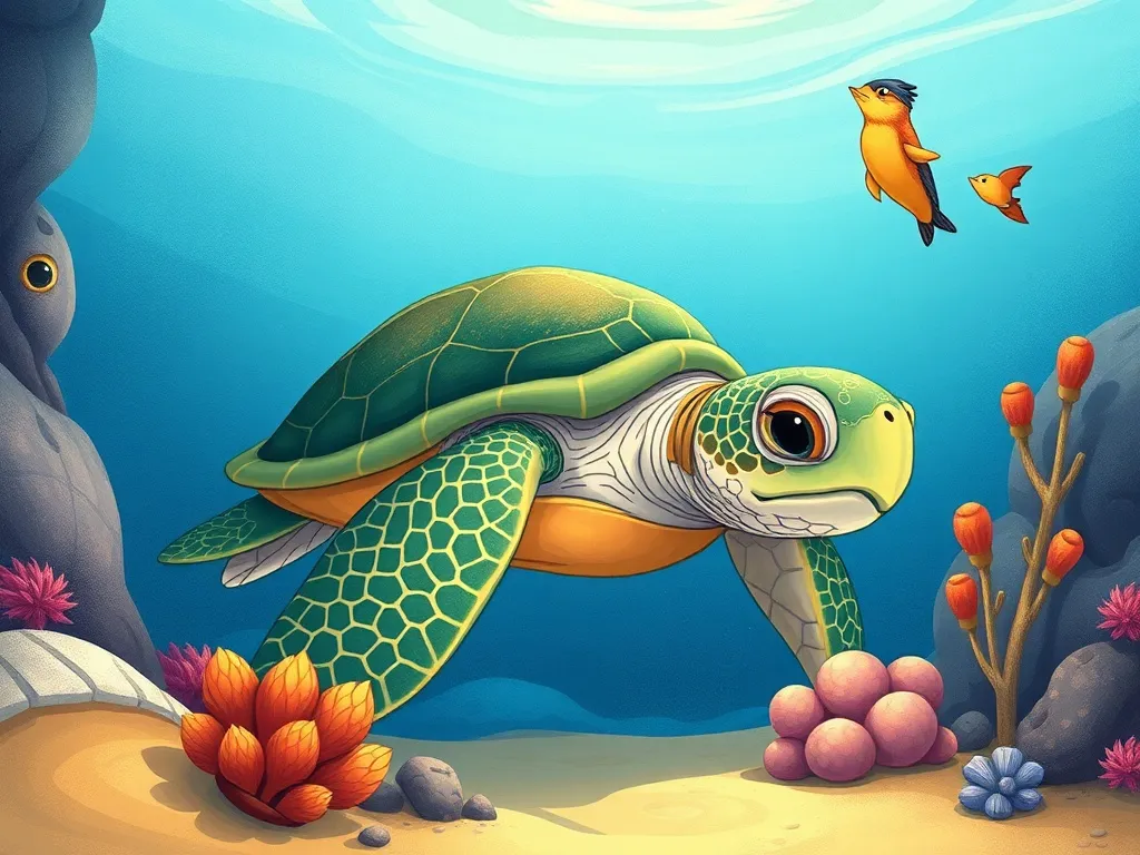 Marina's Courage in the Kelp Forest - Ancient sea turtle Shelly listening to Marina with understanding