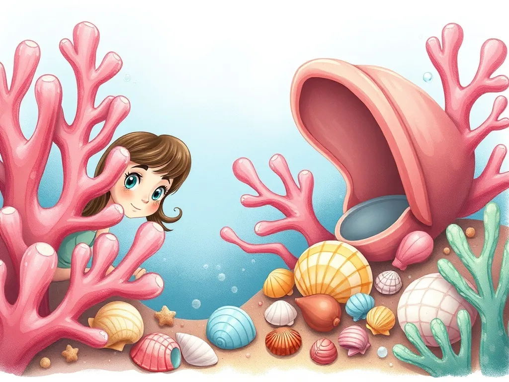 Marina's Garden of Questions - Marina peeking nervously from behind pink coral while Shelly arranges shells