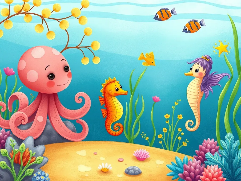Marina's Garden of Questions - Marina and Shelly welcoming octopus seahorse and angelfish to thriving garden