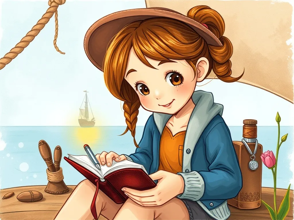 Marina's Promise - Marina recording her discoveries in her leather journal
