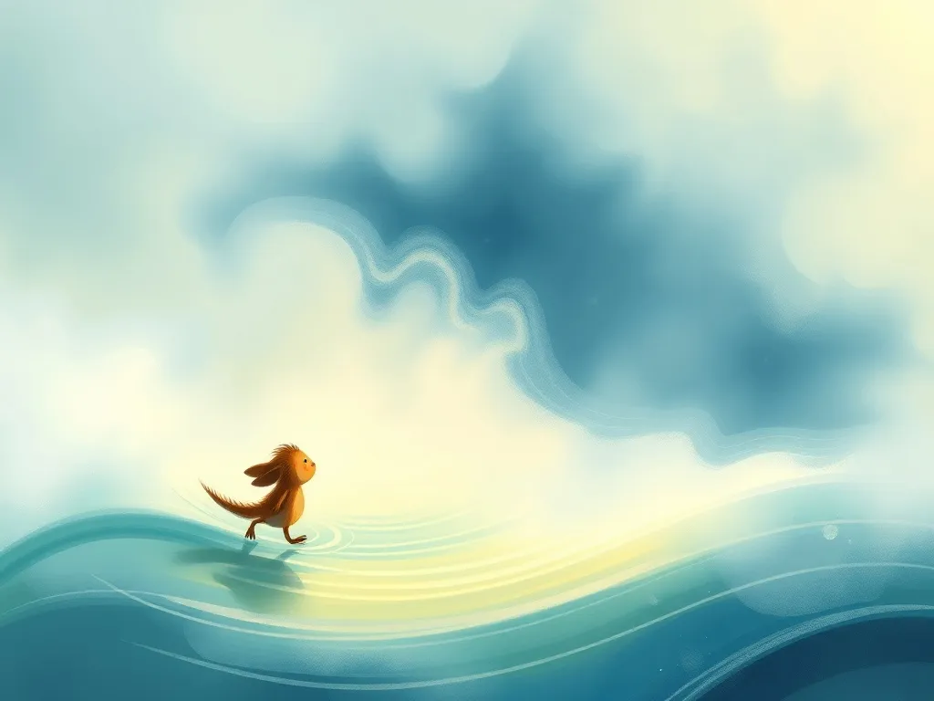 Marina's Promise - Marina meeting the gentle hopping creature in swirling fog