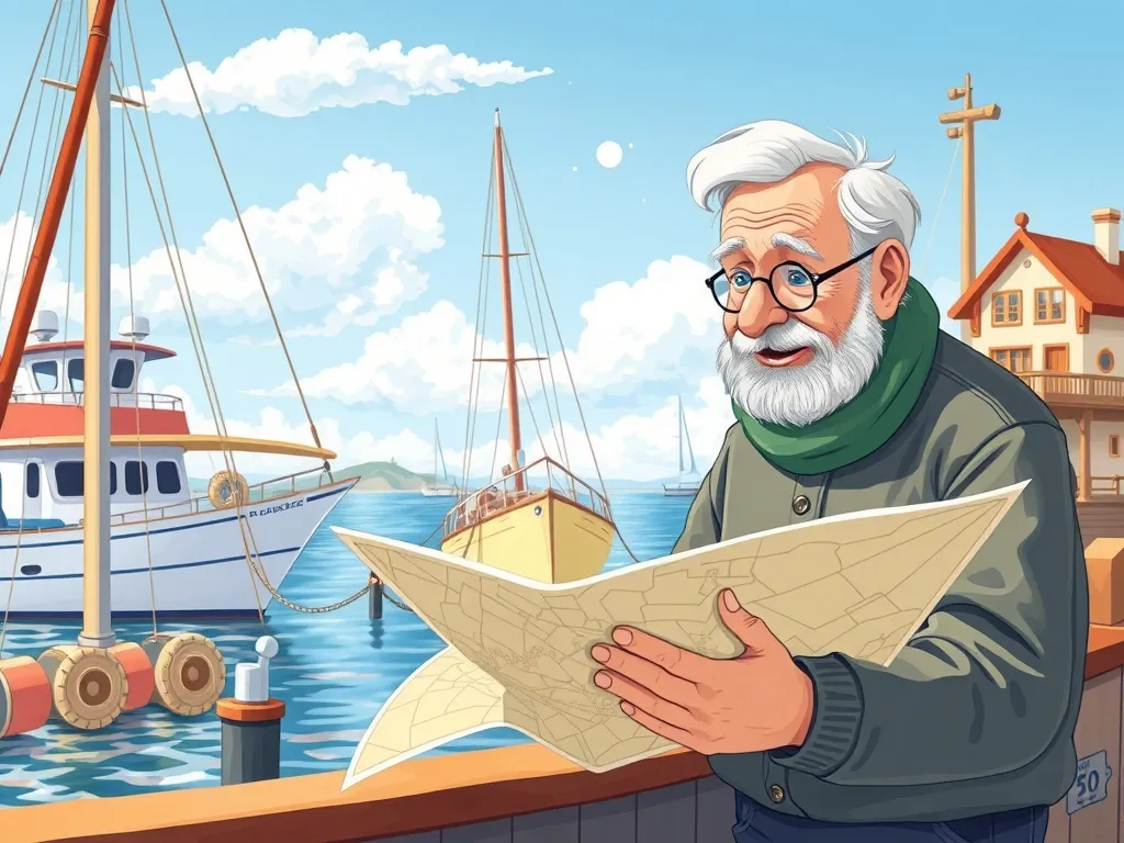 Marina's Promise - Marina and Grandfather looking at maps and planning new explorations together