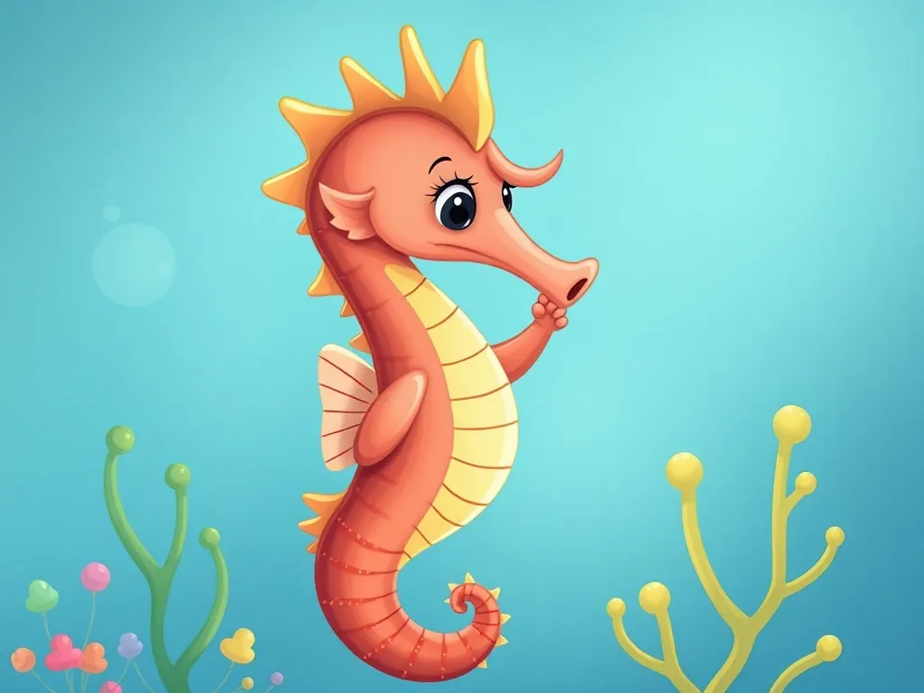 Marina's Question - Marina encouraging the shy seahorse proudly