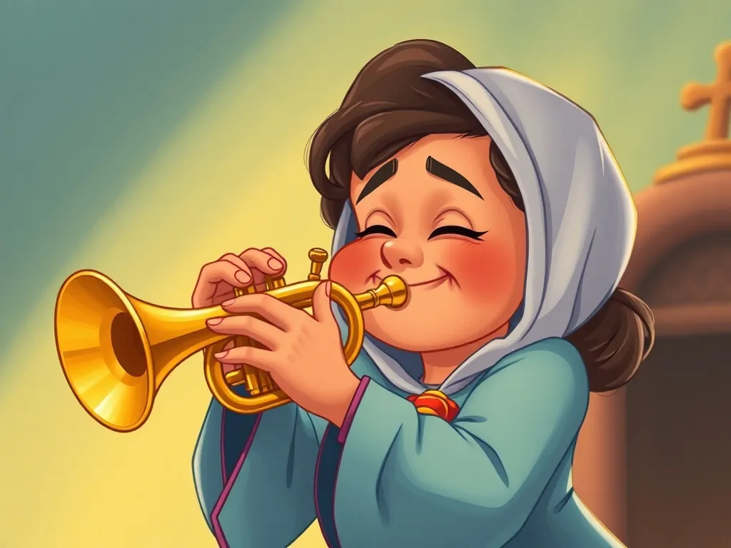 Maya's Brave Heart - Maya clutching Trumpet tightly, eyes squeezed shut