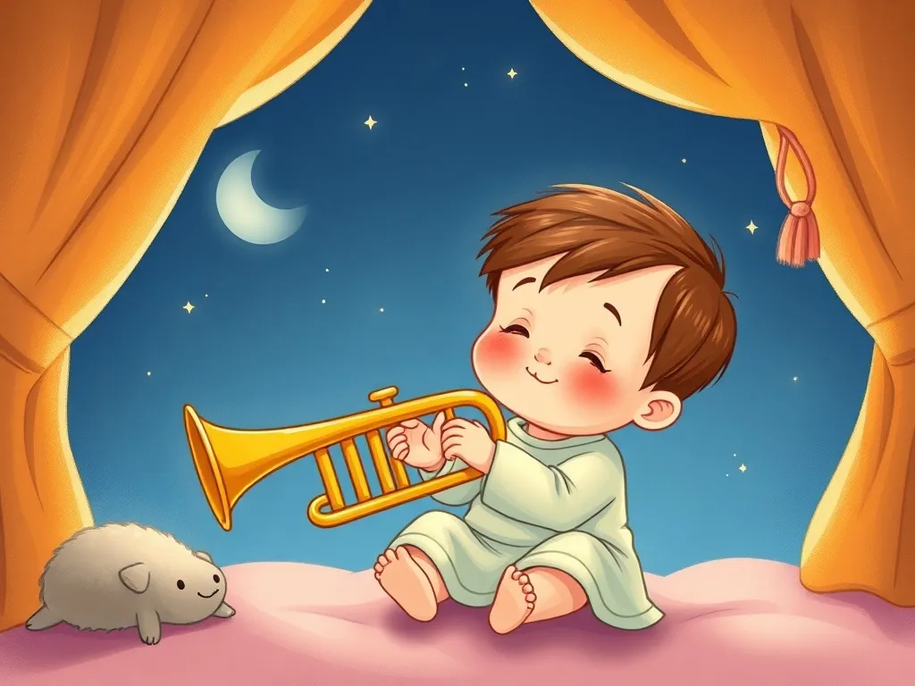 Maya's Brave Heart - Baby brother holding Trumpet peacefully, finally calm