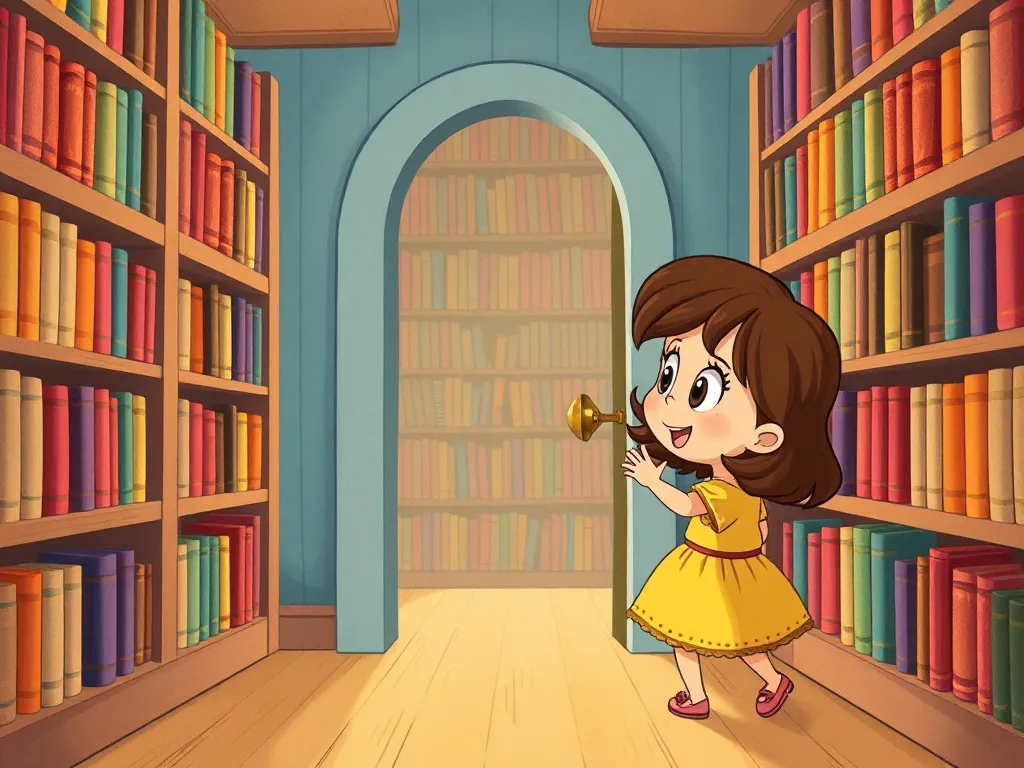 Maya's Map to Courage - Maya discovering the hidden door behind library shelves