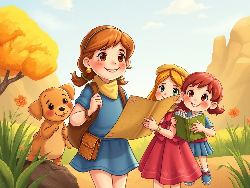 Maya's Map to Courage - Maya leading friends with her map and journal
