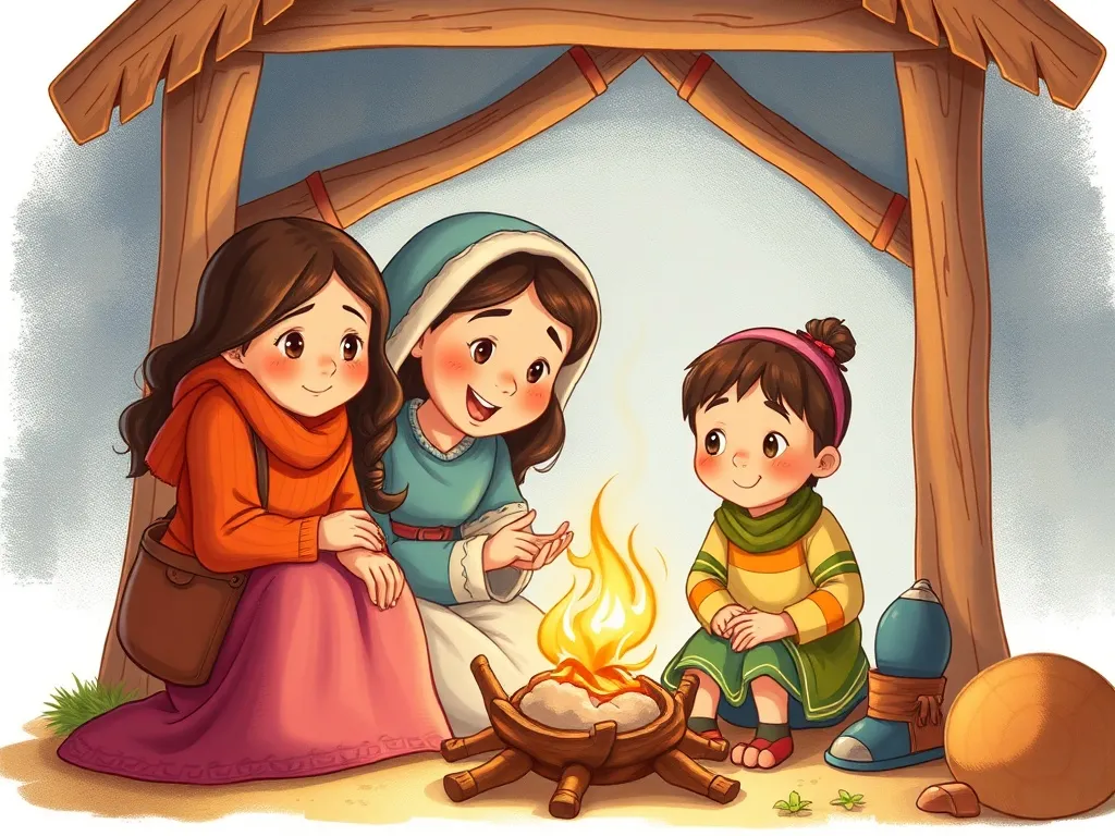 Maya's Summit Secret - Maya and family huddled together making plan