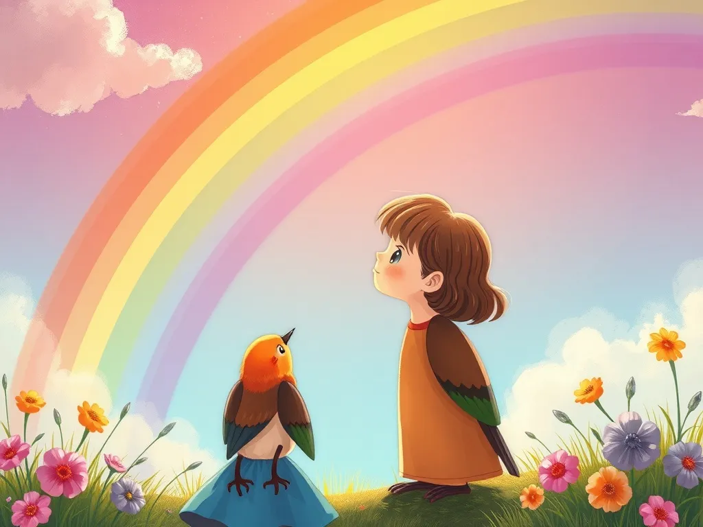 Melody's Garden Dance - Melody and mother lark watching rainbow together