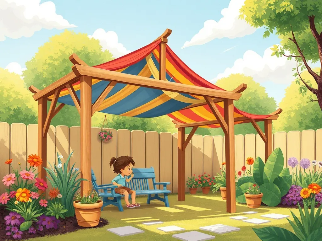Mia's Rainbow Garden Masterpiece - Mia crafting colorful garden shade structures