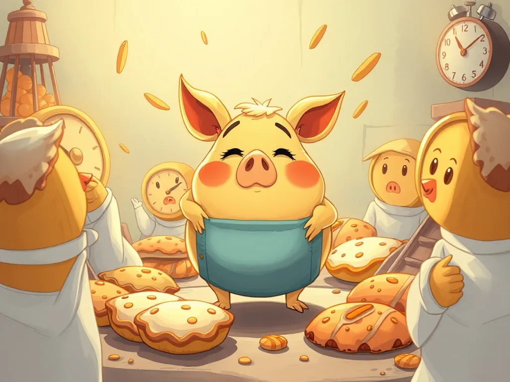 Midnight Whiskers & Mixing Bowls - Overwhelmed Pip surrounded by timers and incomplete pastries
