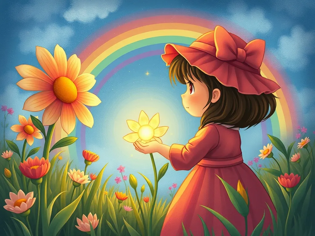 Mila and the Meadow of Colors - Mila carefully crossing the bubbling stream on stones