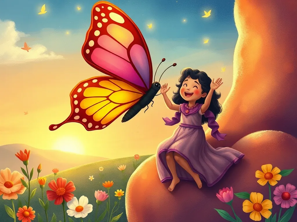 Mila and the Meadow of Colors - Mila reaching the glowing Rainbow Flower at meadow's heart
