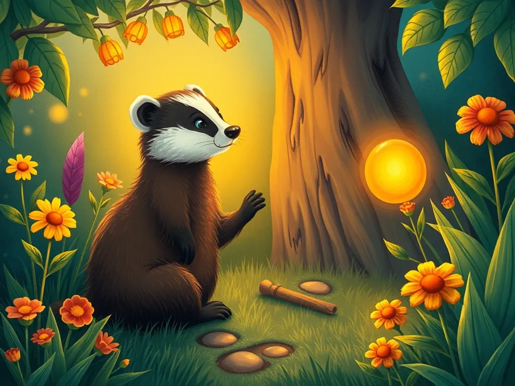 Moon Bear and the Garden of Second Chances - Badger kneeling in her glowing garden